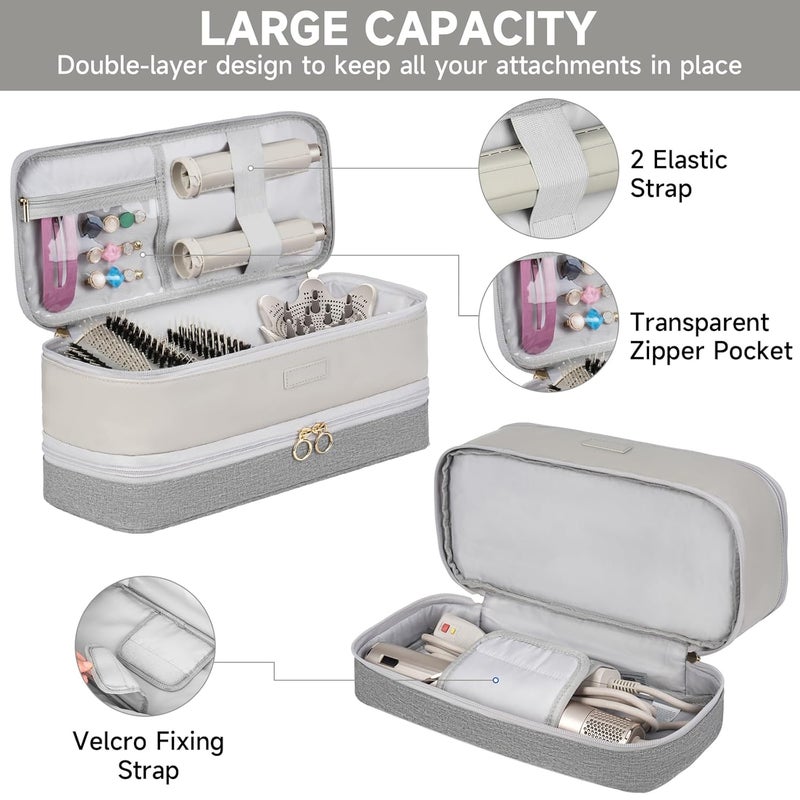 LEFORZ Travel Carrying Case Compatible with Shark Flexstyle/FlexFusion/Hair Dryer,Double-Layer Hair Hot Tools Storage Bag Fits for Dyson Airwrap Styler/Supersonic Hair Dryer and Attachments,Grey-Bag Only - Image 3